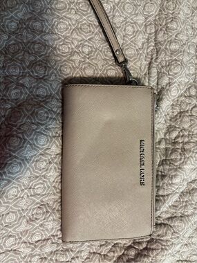 Michael Kors Taupe Saffiano Leather Wristlet Wallet